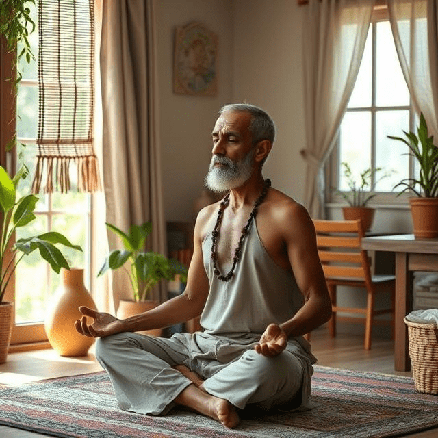 AI generated image of meditating man representing nature therapy